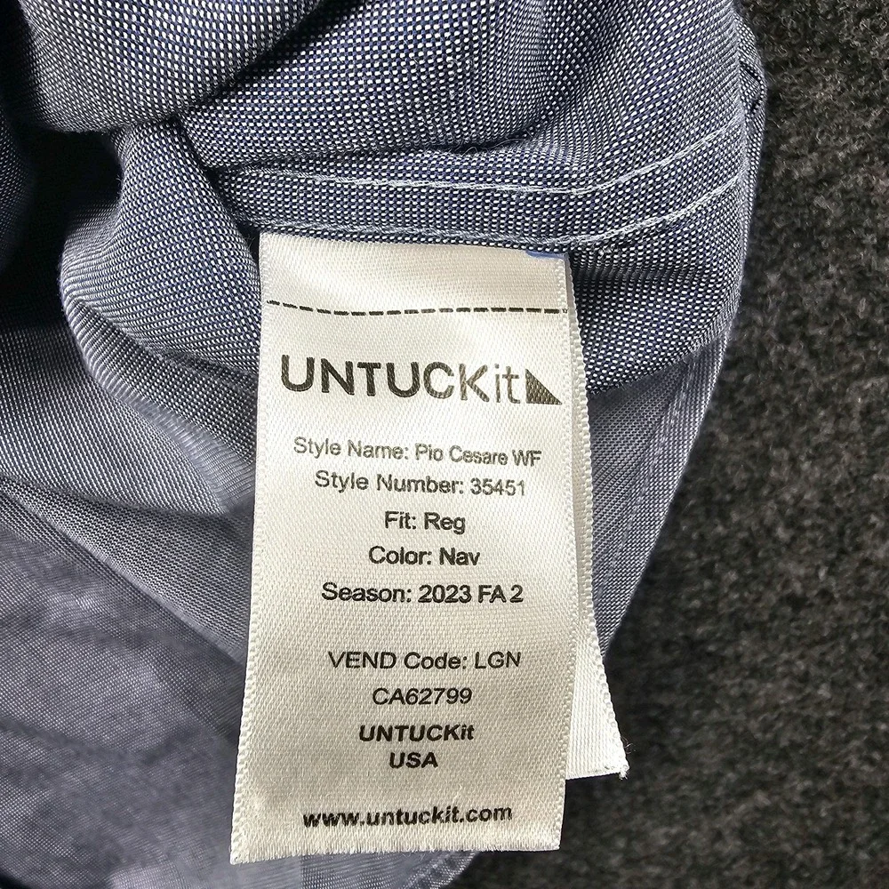 Untuckit Pio Cesare WF Men's L Reg Fit Navy Long Sleeve Button Front Shirt - Picture 3 of 10